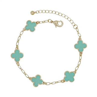 Mint Epoxy Clover and Gold Chain Bracelet