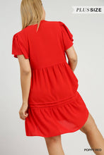 Split Neck Solid A-Line Dress with Piping