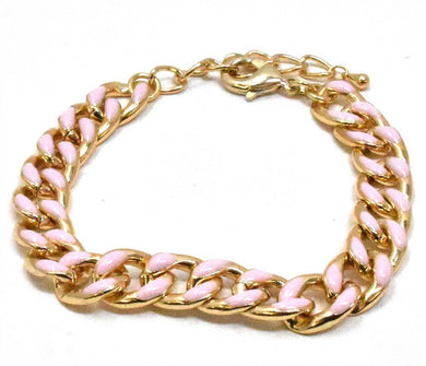 Pink Enamel and Gold Chain Bracelet