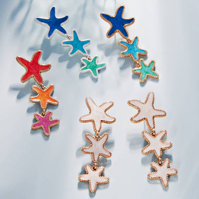 Triple Pearlized Starfish Drops Post Earrings