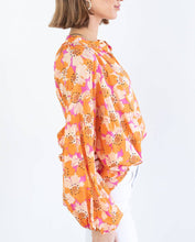 Orange Floral Print Loose Sleeve Shirt