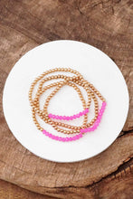 Bracelet stack Small Worn Gold tone Glass beads Pink Mint