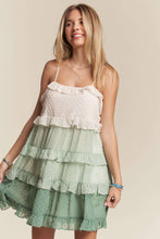 LED3104PD-SWISS DOT RUFFLED TIERED MINI DRESS-SAGE