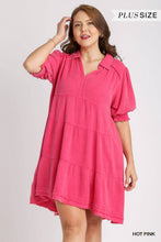 Mineral Wash Cotton Gauze Tiered Collared Dress with Smocked