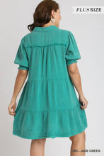 Mineral Wash Cotton Gauze Tiered Collared Dress with Smocked