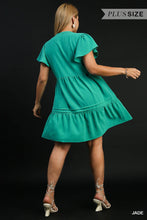 Split Neck Solid A-Line Dress with Piping