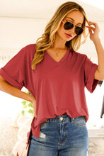 V-Neckline Drop Shoulder Folded Sleeve Knit Top  VT60441A