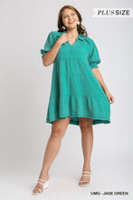 Mineral Wash Cotton Gauze Tiered Collared Dress with Smocked