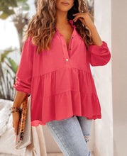 Half Buttoned Ruffle Tiered Long Sleeve Blouse