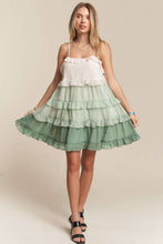 LED3104PD-SWISS DOT RUFFLED TIERED MINI DRESS-SAGE