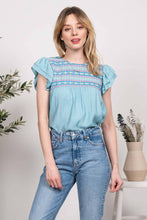 MULTICOLOR EMBROIDERY WOVEN TOP