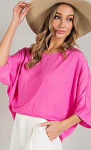 Eesome Bubble Pink Flowy Satin 3/4 Length Sleeve Top