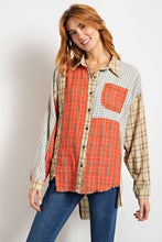 Easel Long Sleeve Plaid Mix Button Up Top