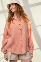 Easel Faded Coral Long Sleeve Button Up Top
