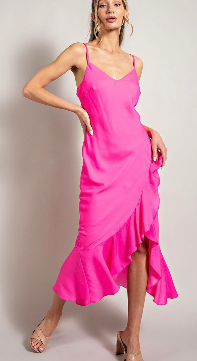 EEsome Hot Pink Wrap Style Midi Dress