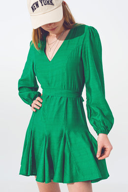 Q2 Kelly Green Long Sleeve Flare Dress