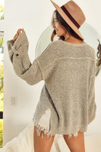 BiBi Oatmeal V Neck Sweater with Button Up Detail