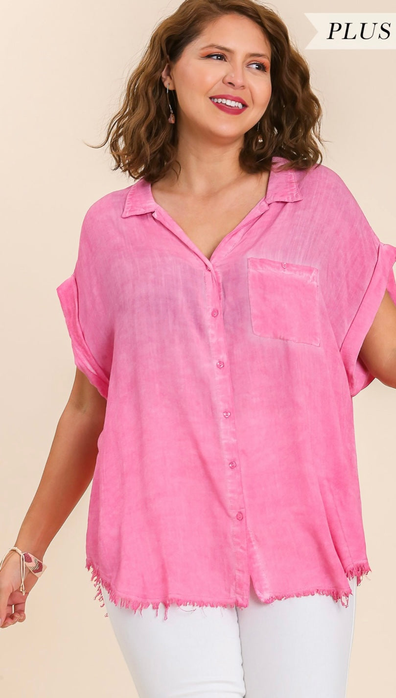 Umgee Pink Button Up Plus Size Top