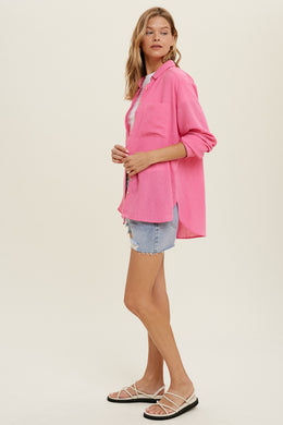 Wishlist Pink Long Sleeve Textured Button Up Shirt