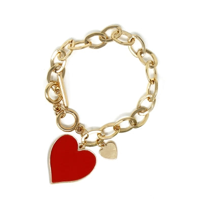What's Hot Gold Link Toggle Bracelet with Enamel Heart Drop