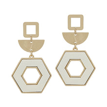What's Hot Wood Hexagon and Gold Geometric 2" Earring