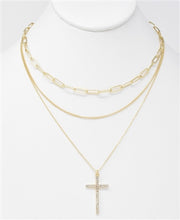 What's Hot Triple Layer Necklace with Rhinestone Cross