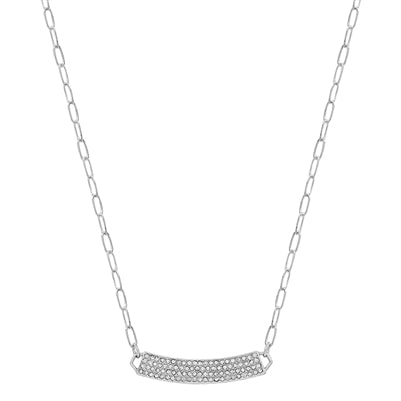 What's Hot Silver Rhinestone Curved Bar Necklace