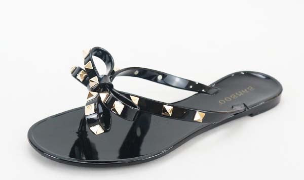 Jellie Sandals With Bow and Gold Studs, Black-On SALE