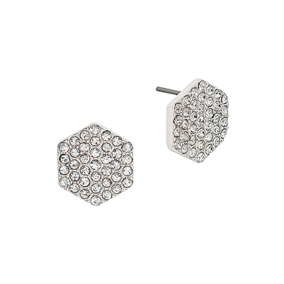 Silver Rhinestone Hexagon Stud Earrings