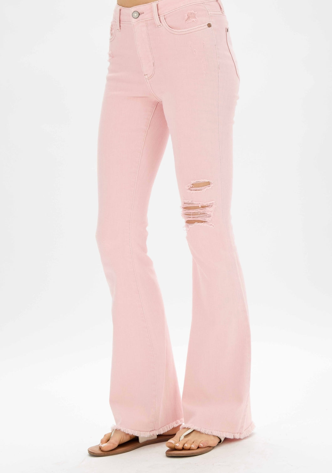 Judy Blue Pastel Pink Distressed Flare Jean