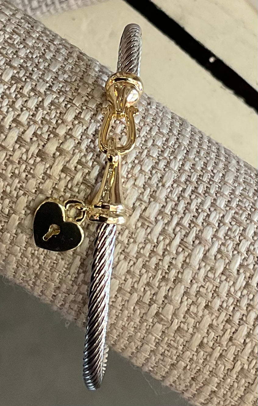 Twisted Silver Bracelet with Gold Heart Locket
