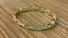 S & A Gold Chain Link Bangle with Silver CZ Connectors