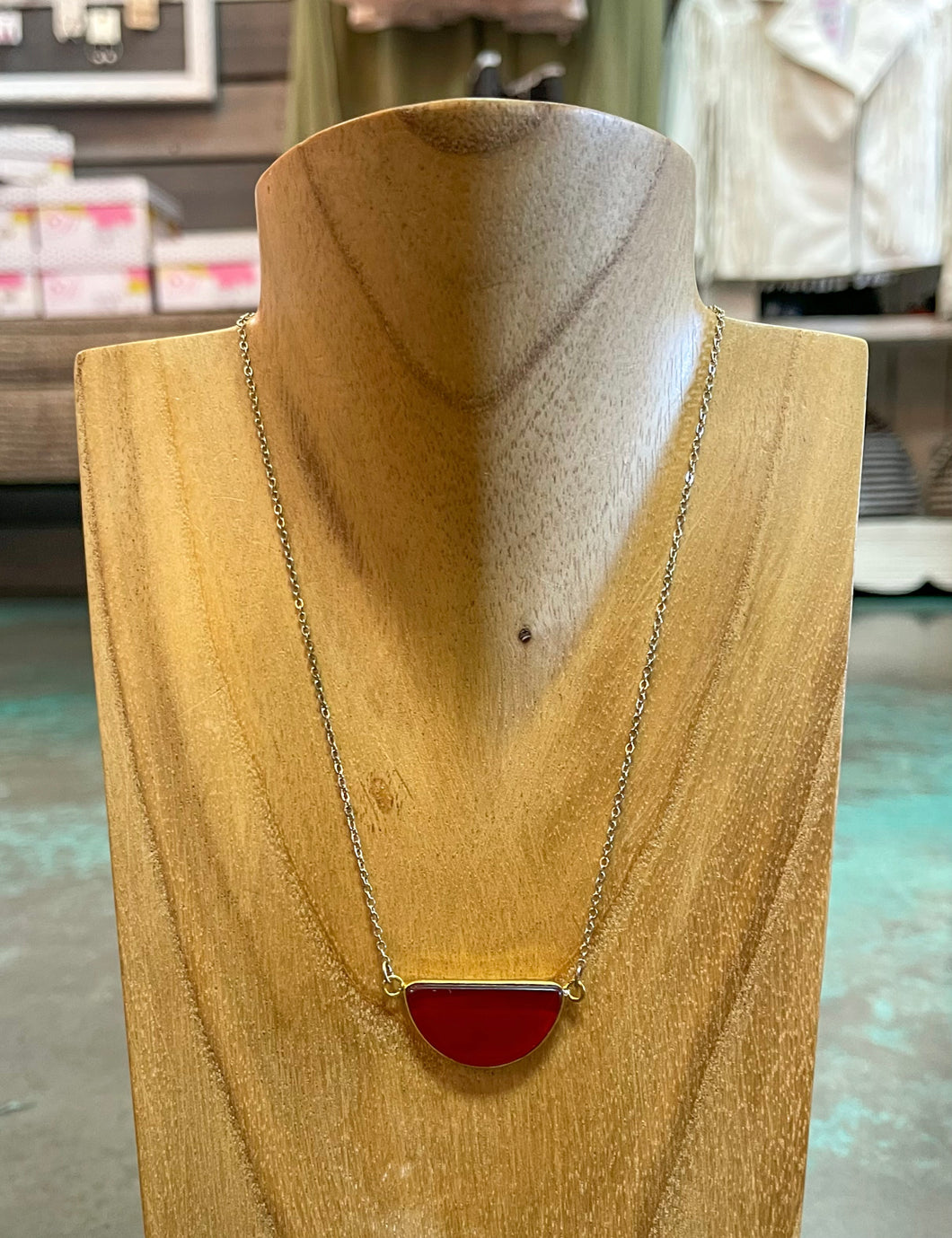 Dainty Gold Necklace with Red Pendant