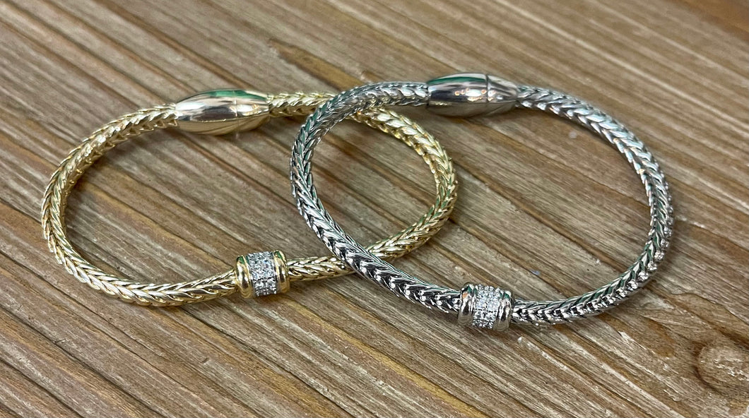Silver and Accessories Thin Braided Bracelet with CZ Bar