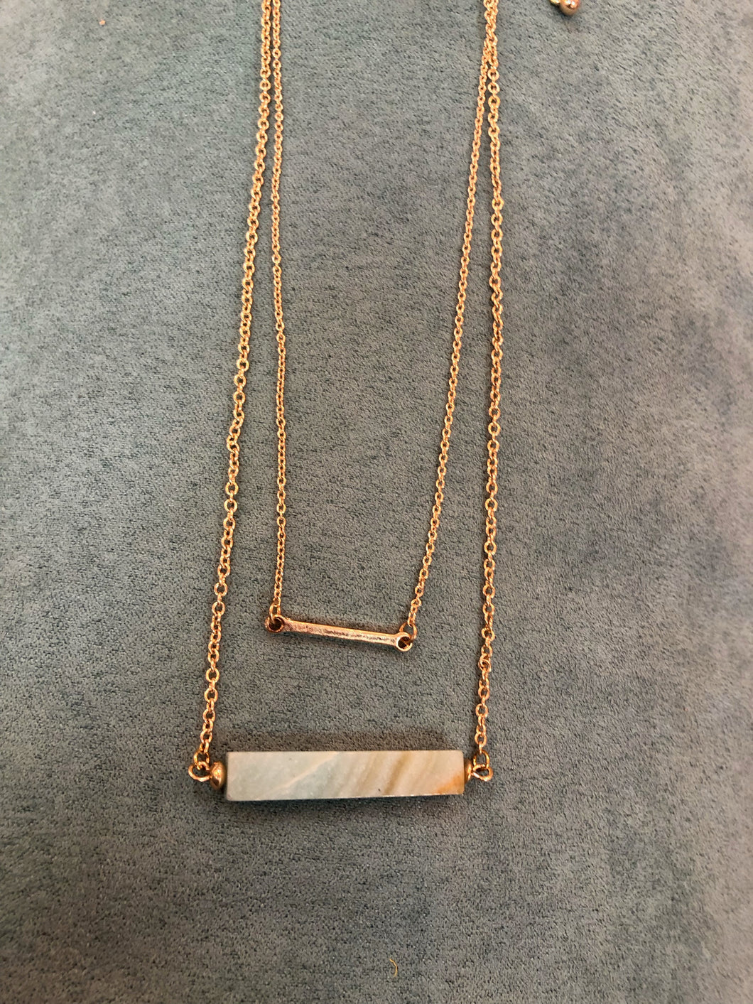 Layered Gold Necklace With Horizontal Gold Bar And Turquoise Bar