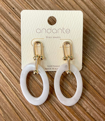 Kenze Panne Gold Link Dangle Earrings with White Open Circle