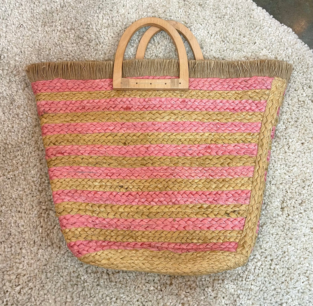 Kenze Panne Blush and Taupe Straw Bag