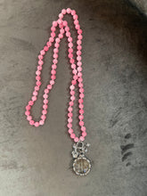 Marbled Pink Beads with Silver Crystal Pendant and Charms