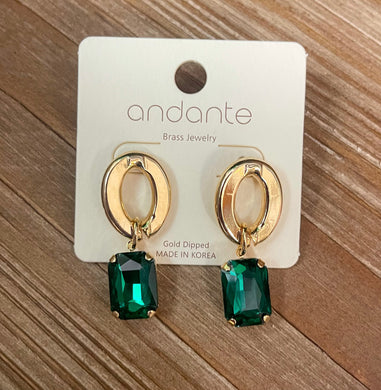 Kenze Panne Gold Dangle Earrings with Emerald Green Crystal