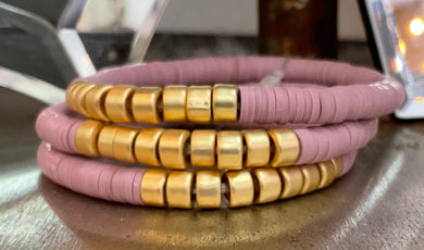 Mauve and Gold Stacked Bracelets