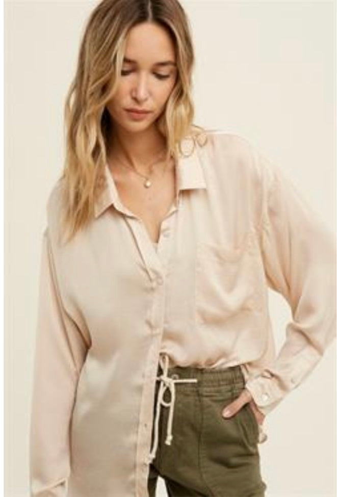 Satin Champagne Button Up Blouse