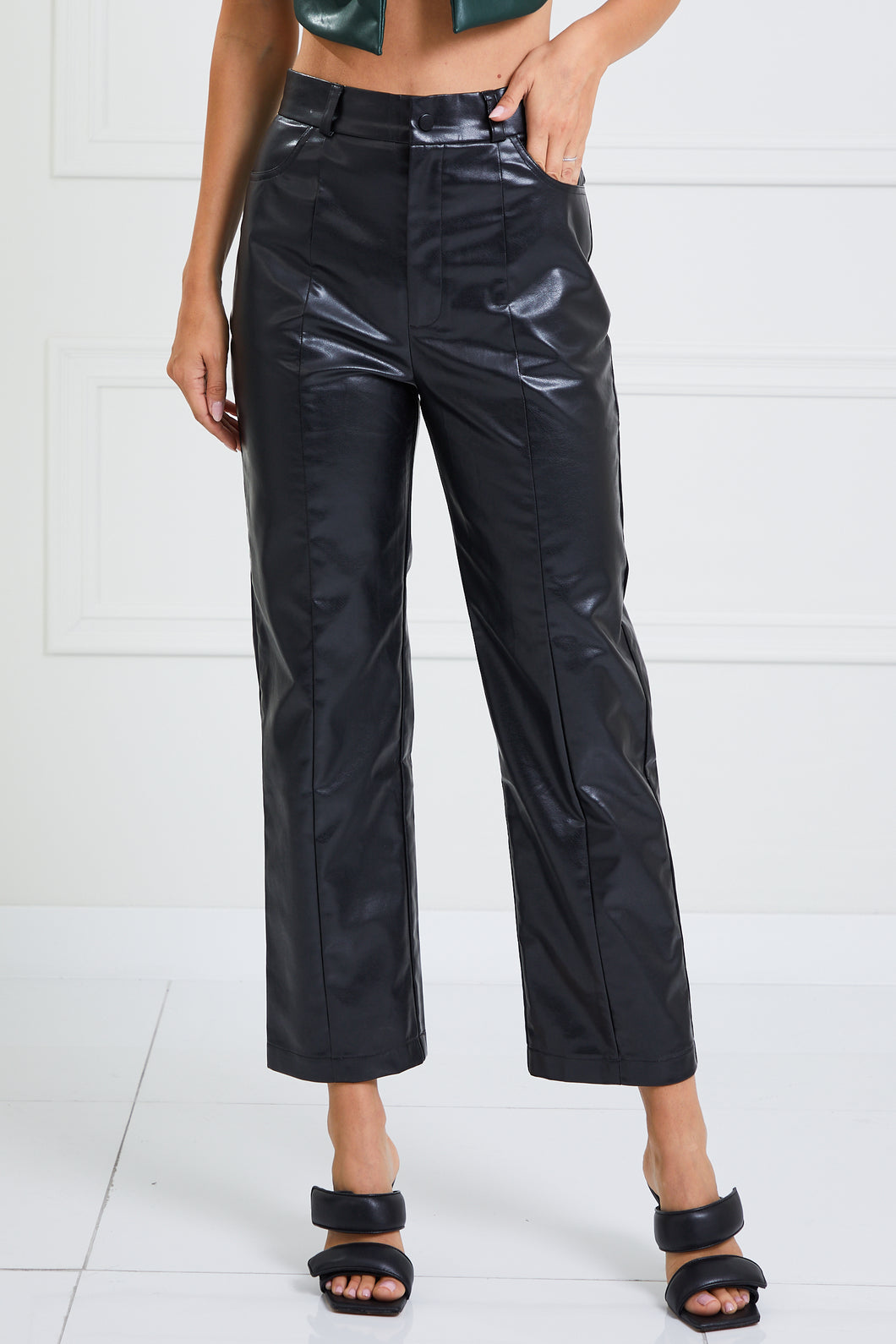 Black Leather Cropped Pant