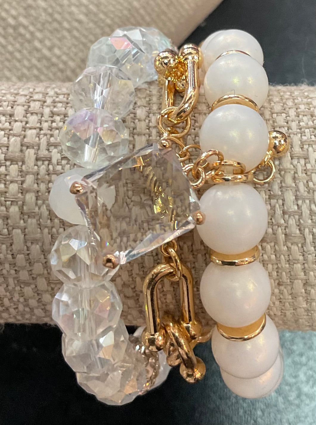 Three Strand Bracelet Sets with Gold and Jewel Accents