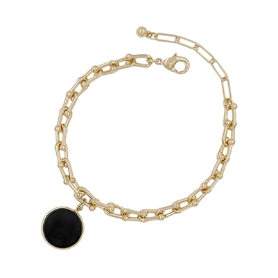 Gold Chain with Black Stone Drop Bracelet