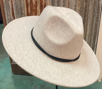 Light Beige Hat with Black Leather Band