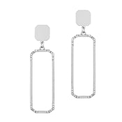 Matte Silver with Rhinestone Rectangle Earring