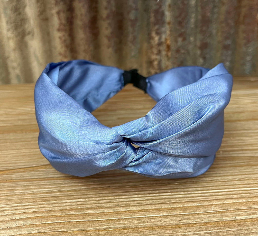 Kenze Panne Blue Silk Headband with Knot