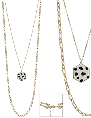 White Wood Gold Hexagon Necklace